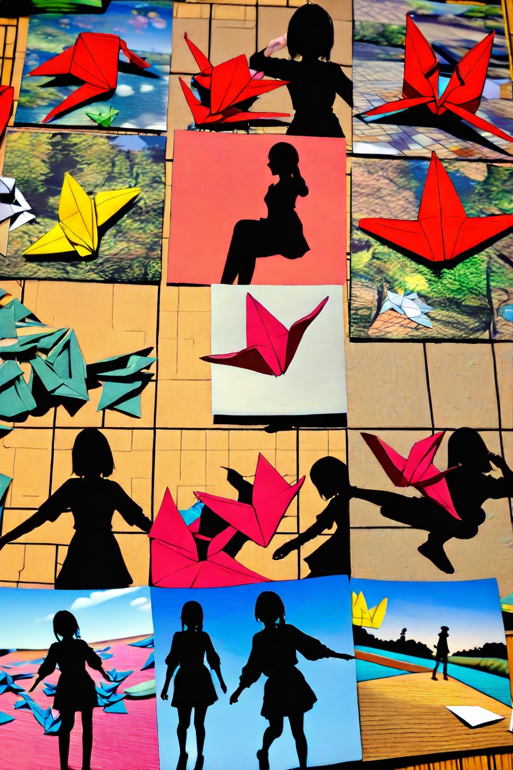 シルエット写真と折り紙の融合 | の人気AIイラスト・グラビア