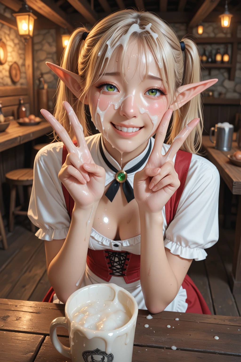 酒場のエルフ_顔射