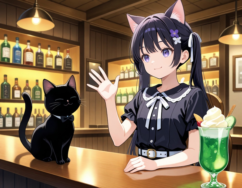 黒羽カペラさんを摩訶不思議食堂のカフェバーのカフェ席へ御案内ファンアートコラボレーション