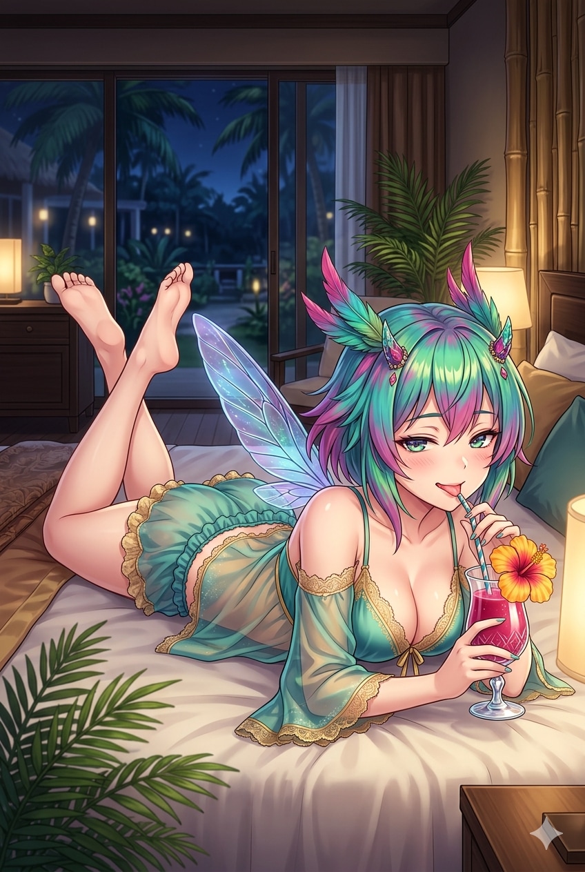 ハチドリ擬人化(寝巻き・夜)