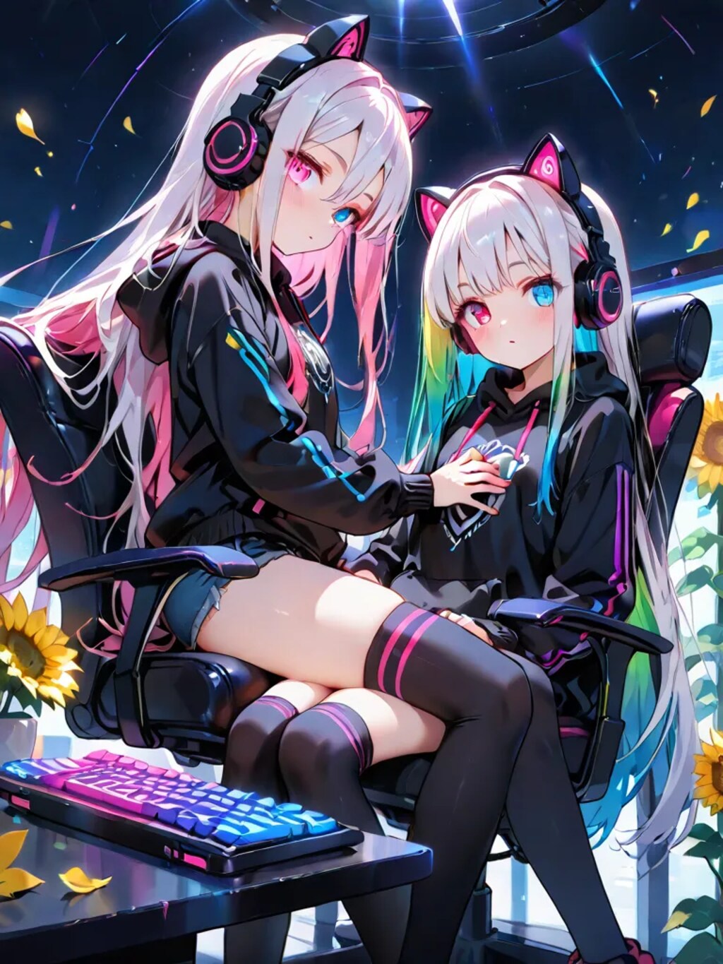 2girls headphone girls
