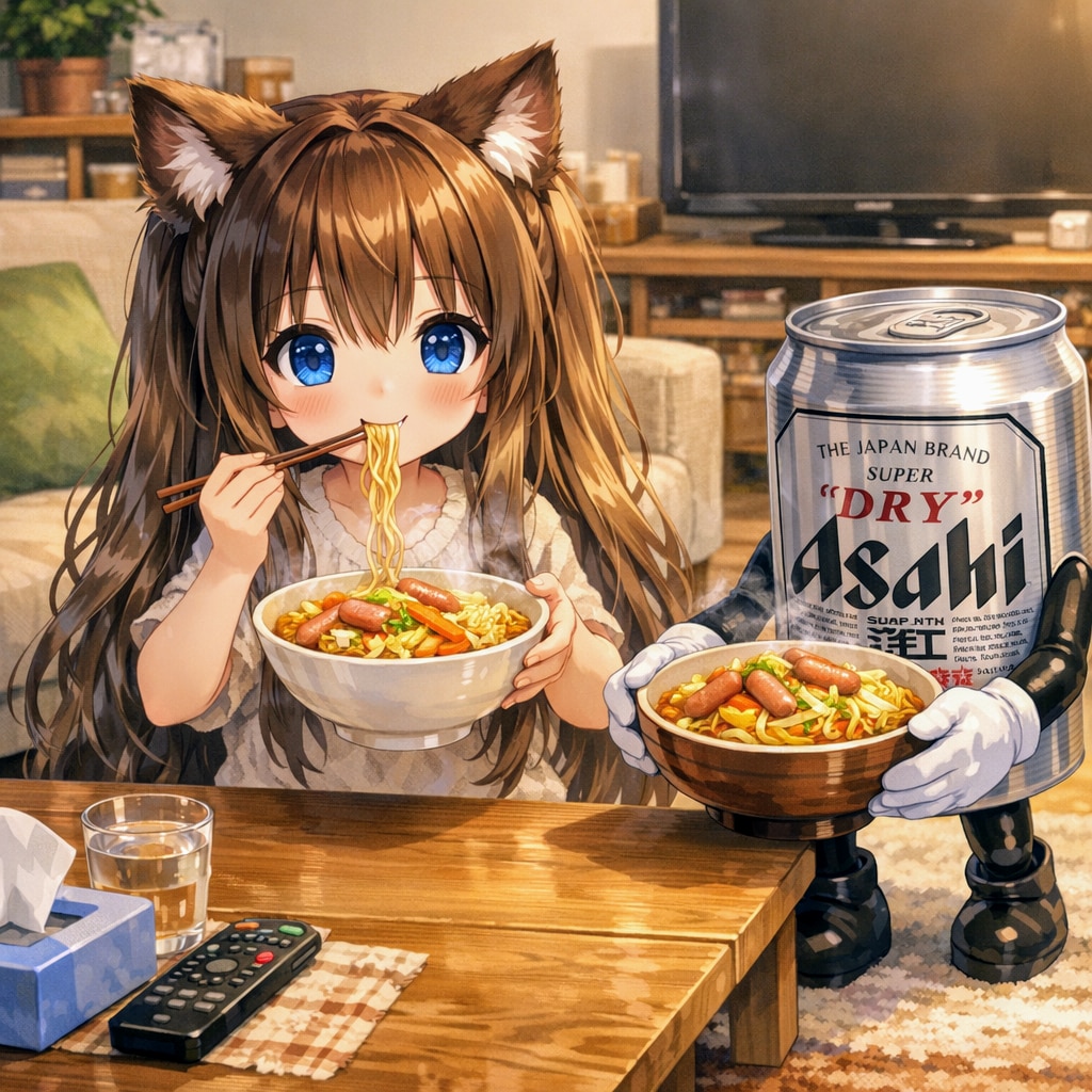 家(ウチ)系ラーメンを食べる小さな女の子