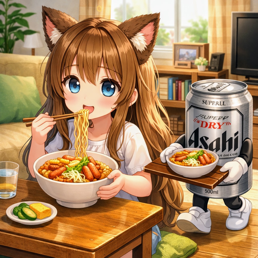 家(ウチ)系ラーメンを食べる小さな女の子
