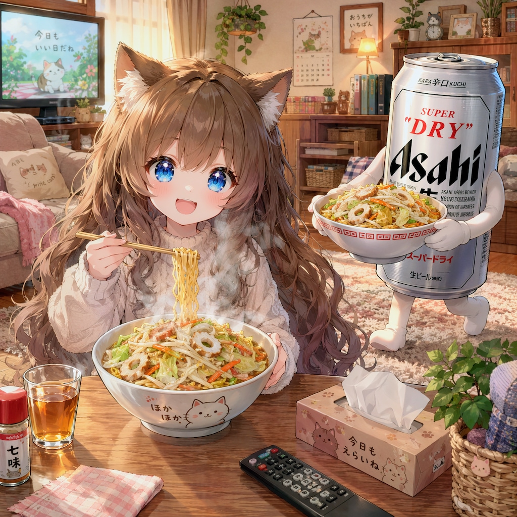 家(ウチ)系ラーメンを食べる小さな女の子