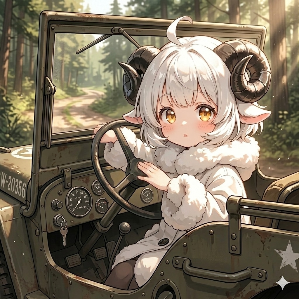 ジープに乗るシープ（ぷぷっ🤣）