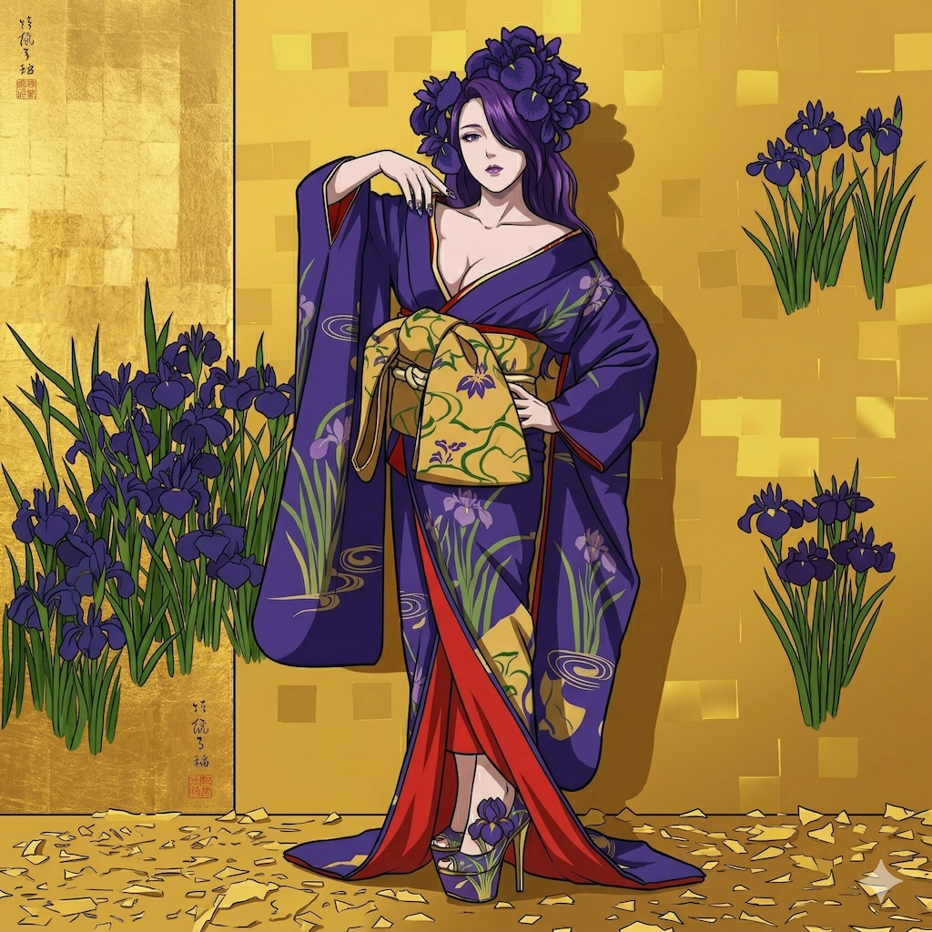 (模写) 燕子花図  かきつばたず　尾形光琳