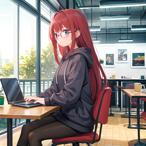 お仕事と赤髪パーカー | の人気AIイラスト・グラビア