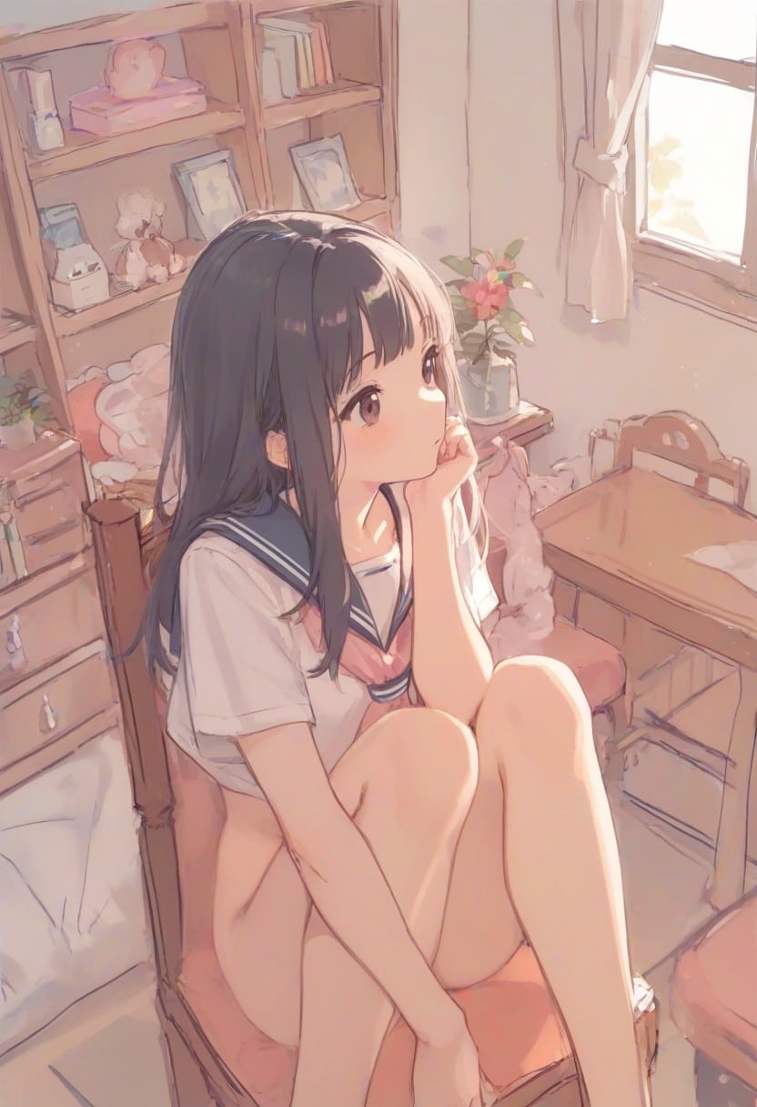 セーラー服の少女(水彩タッチ)(R-15)