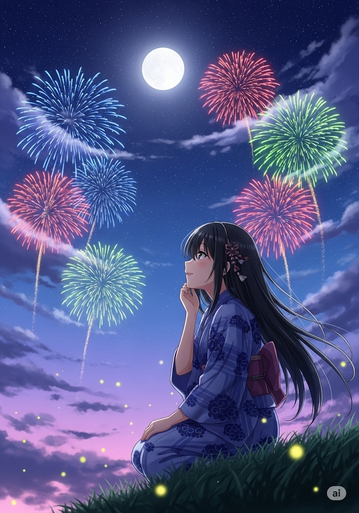 花火と月 | の人気AIイラスト・グラビア