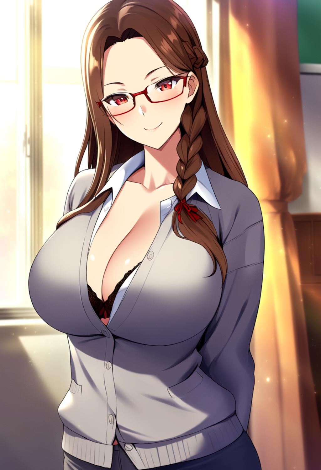 女教師（メガネ・カーディガン・シャツ）②