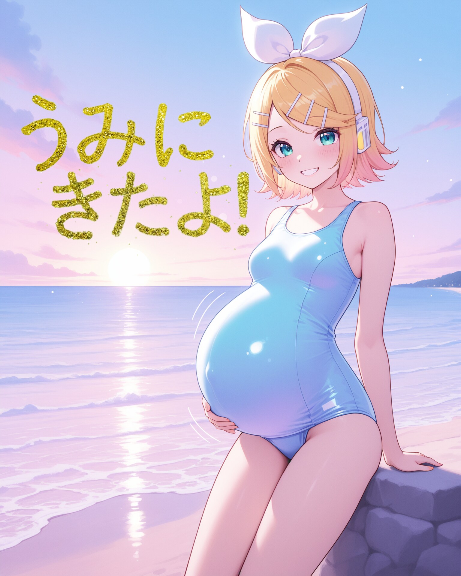 妊娠40週のリンとプライベートビーチなう