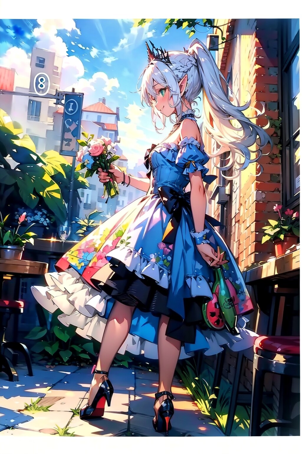 カフェテラスのエルフの若奥様