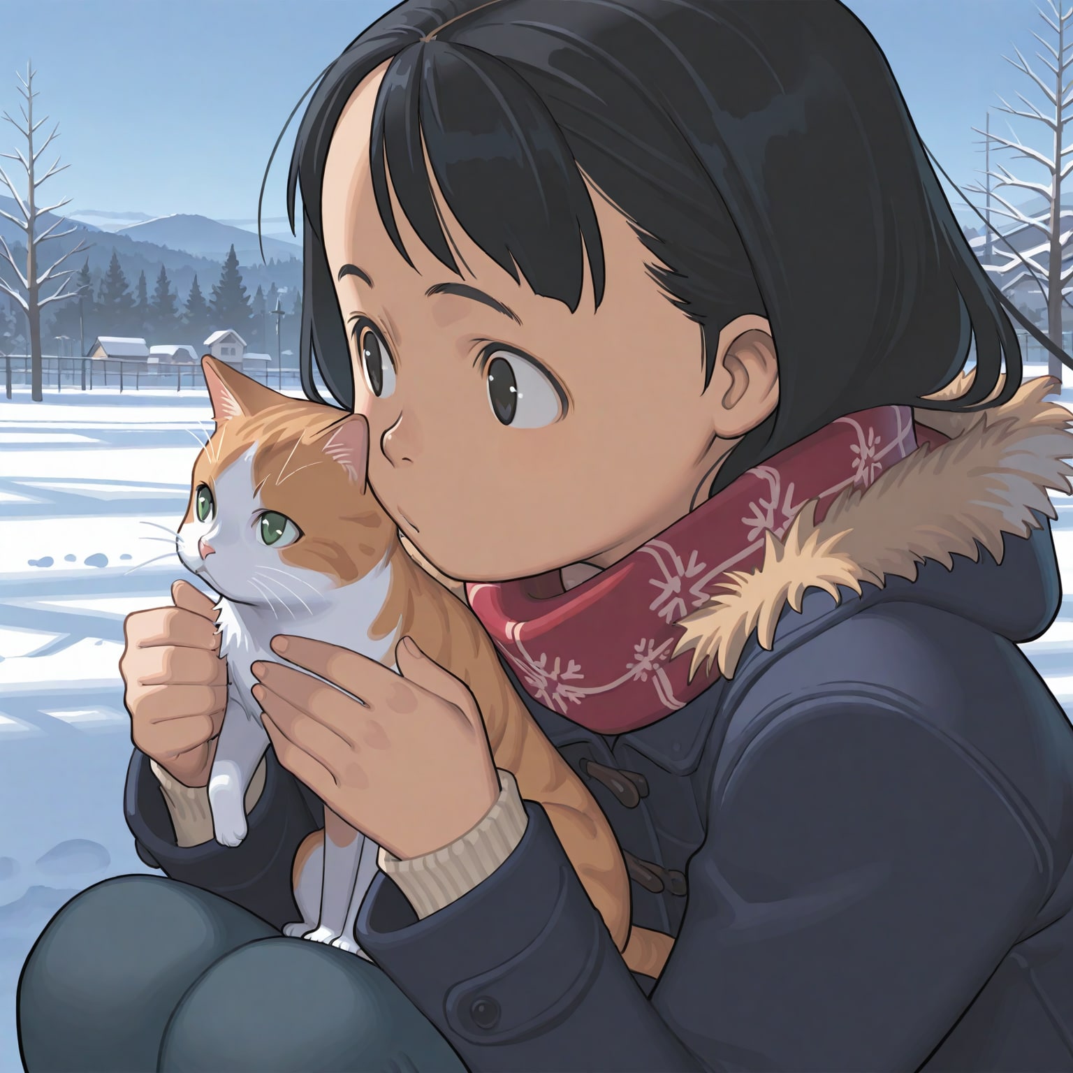 雑誌の表紙風「猫と女の子の冬」 | の人気AIイラスト・グラビア
