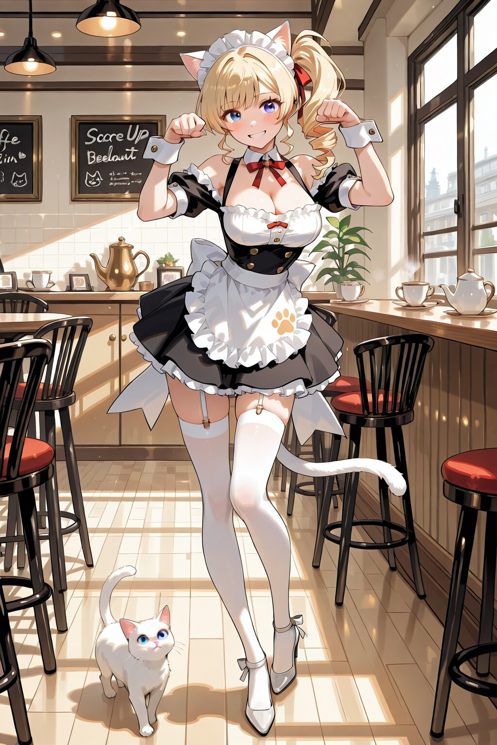 猫耳メイドと猫.