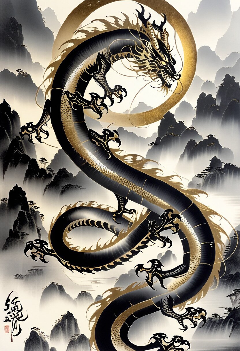 水墨画ドラゴン