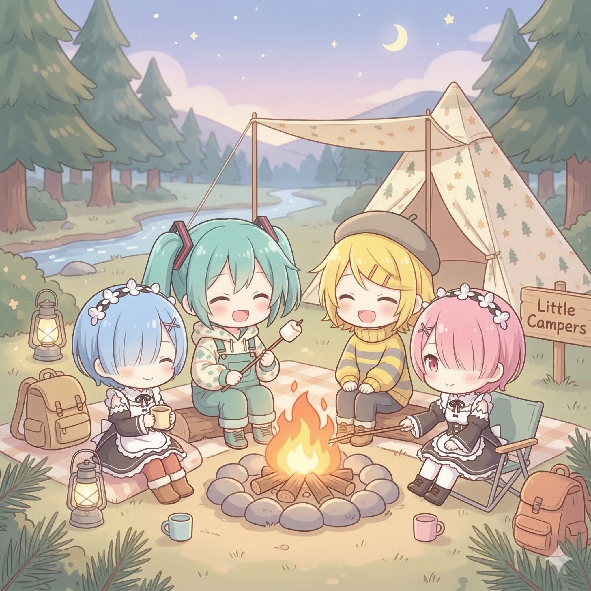 キャンプに来たミクちゃん達 | の人気AIイラスト・グラビア