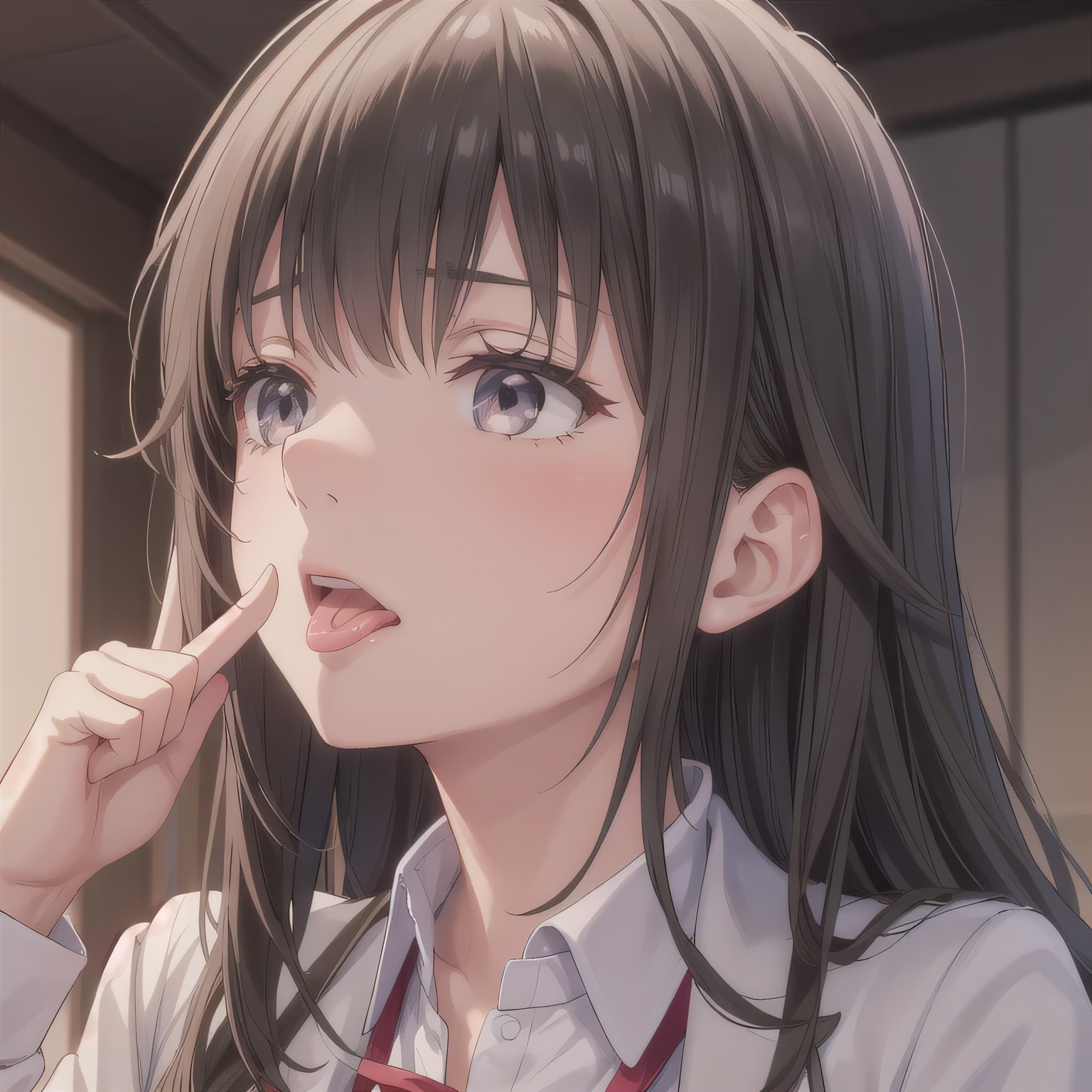 黒髪ロングの舌出し少女３３ | の人気AIイラスト・グラビア