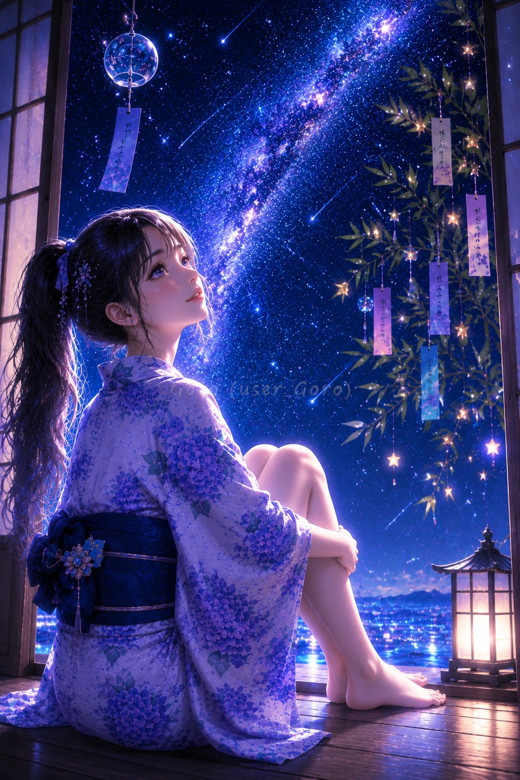 七夕に星があふれる縁側