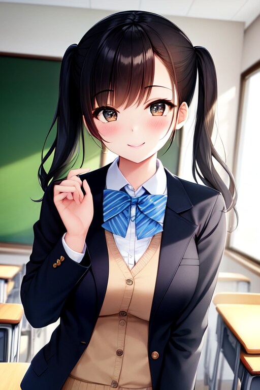 黒髪ツインテJK | の人気AIイラスト・グラビア