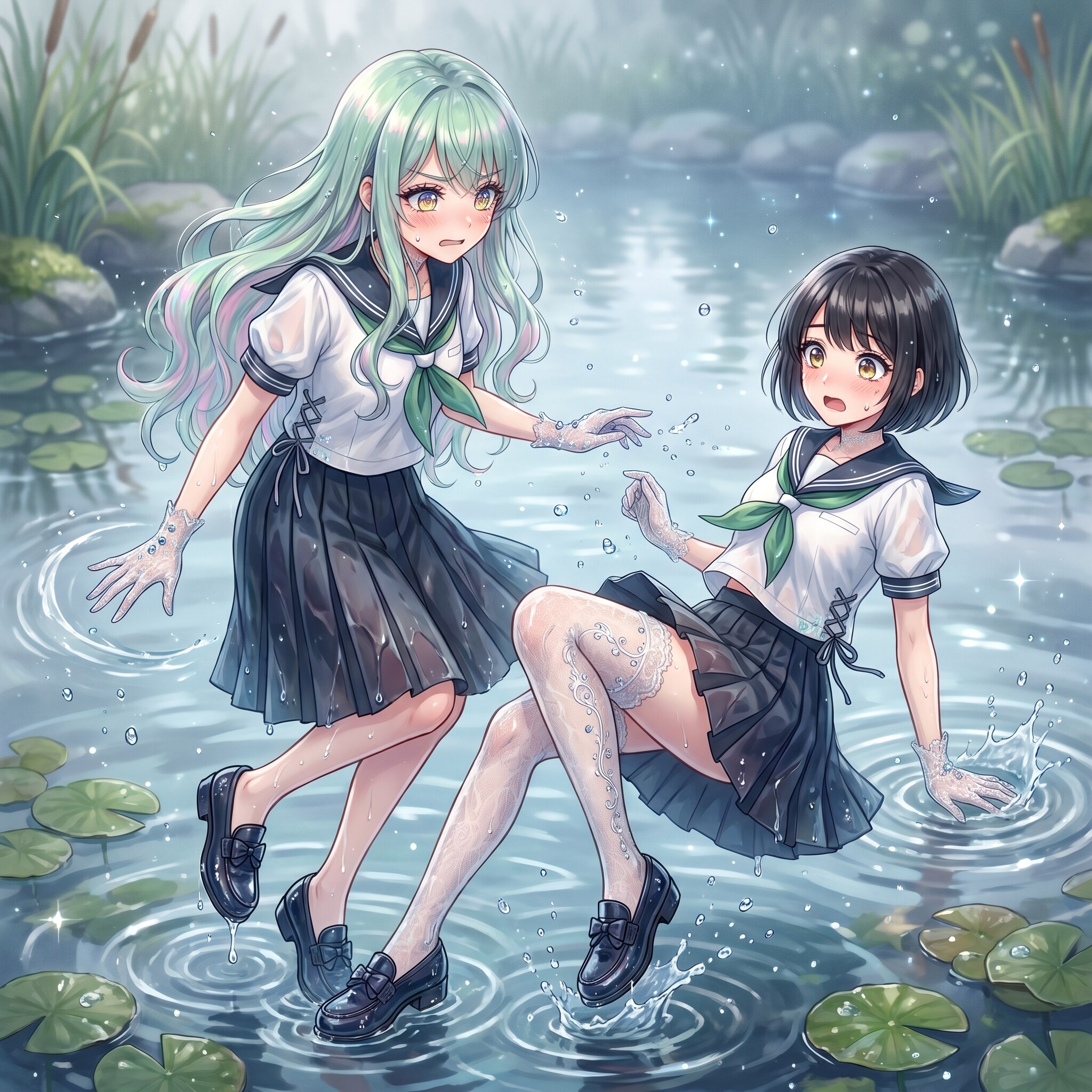 水鏡に揺れる翠影