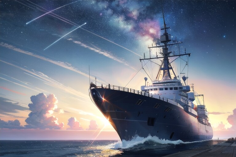 軍艦と星空