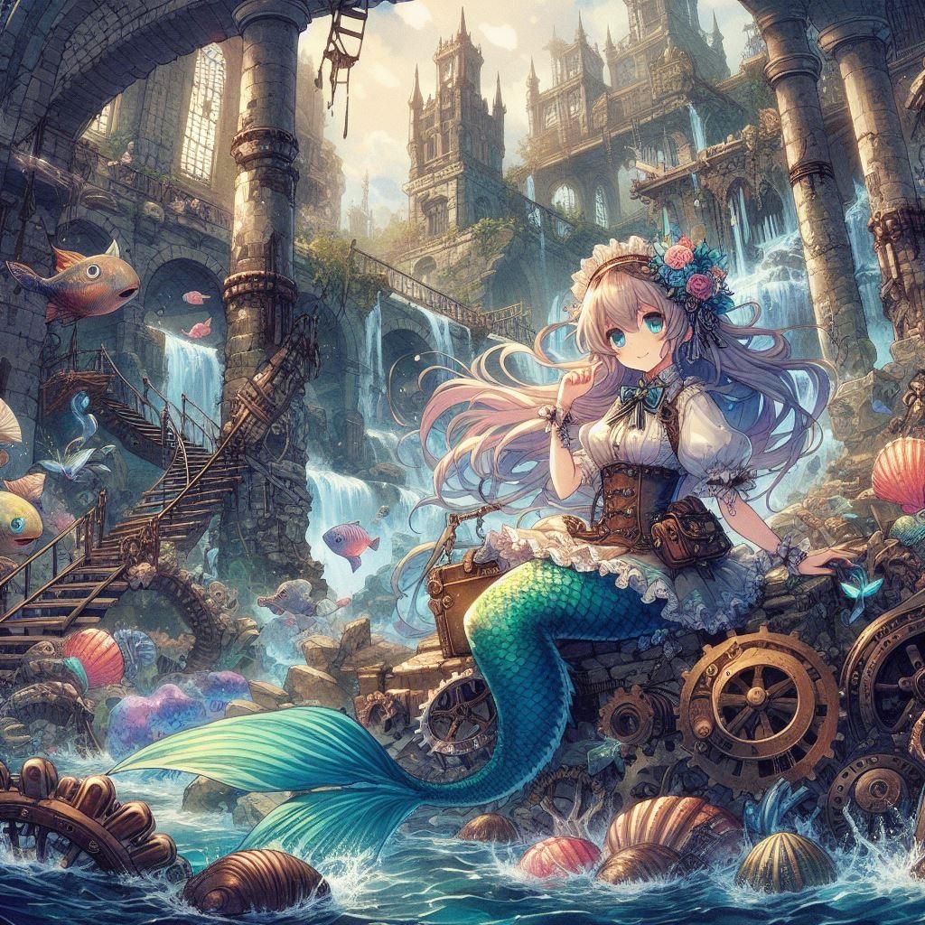 海の遺跡と人魚さん
