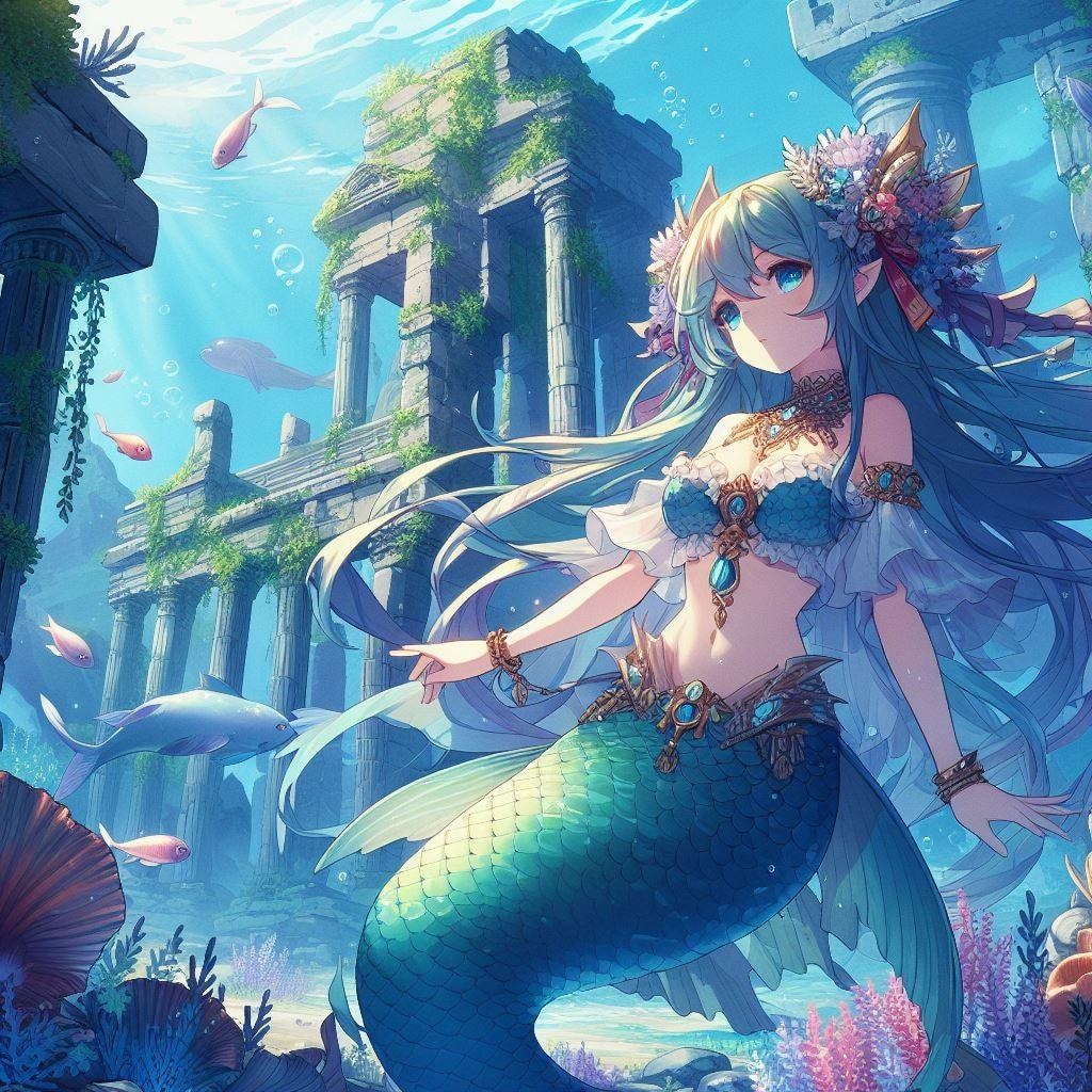 海の遺跡と人魚さん