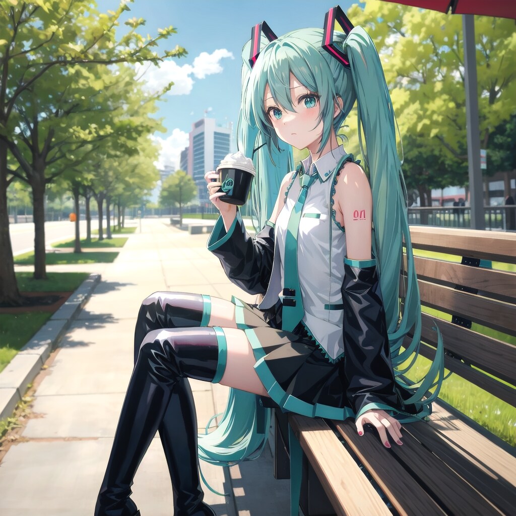 公園ベンチでコーヒーを飲んでいる | の人気AIイラスト・グラビア