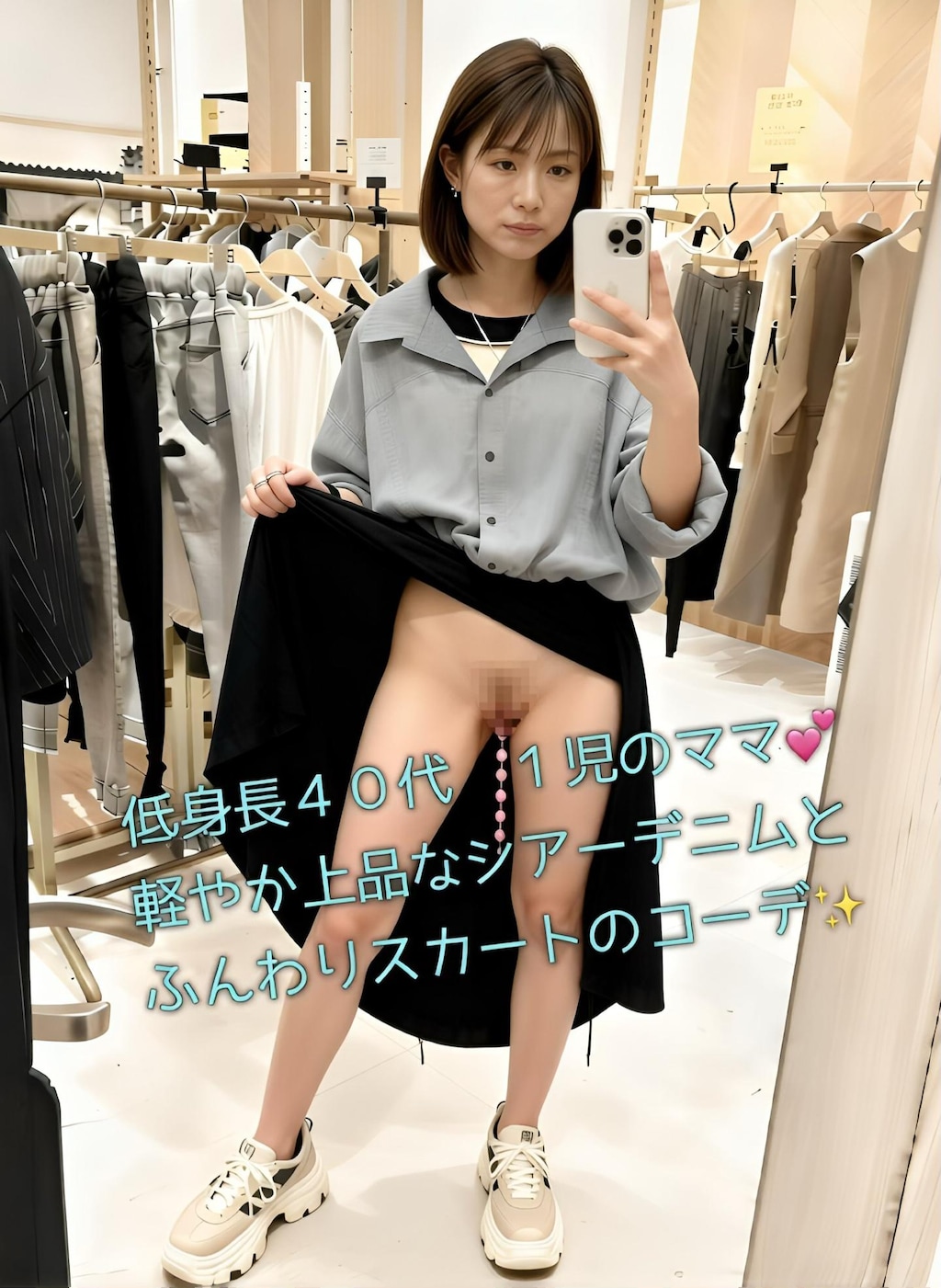 アパレル店員ママのスタッフスナップSNS投稿　"今日、こんなの挿れてお仕事してます…”