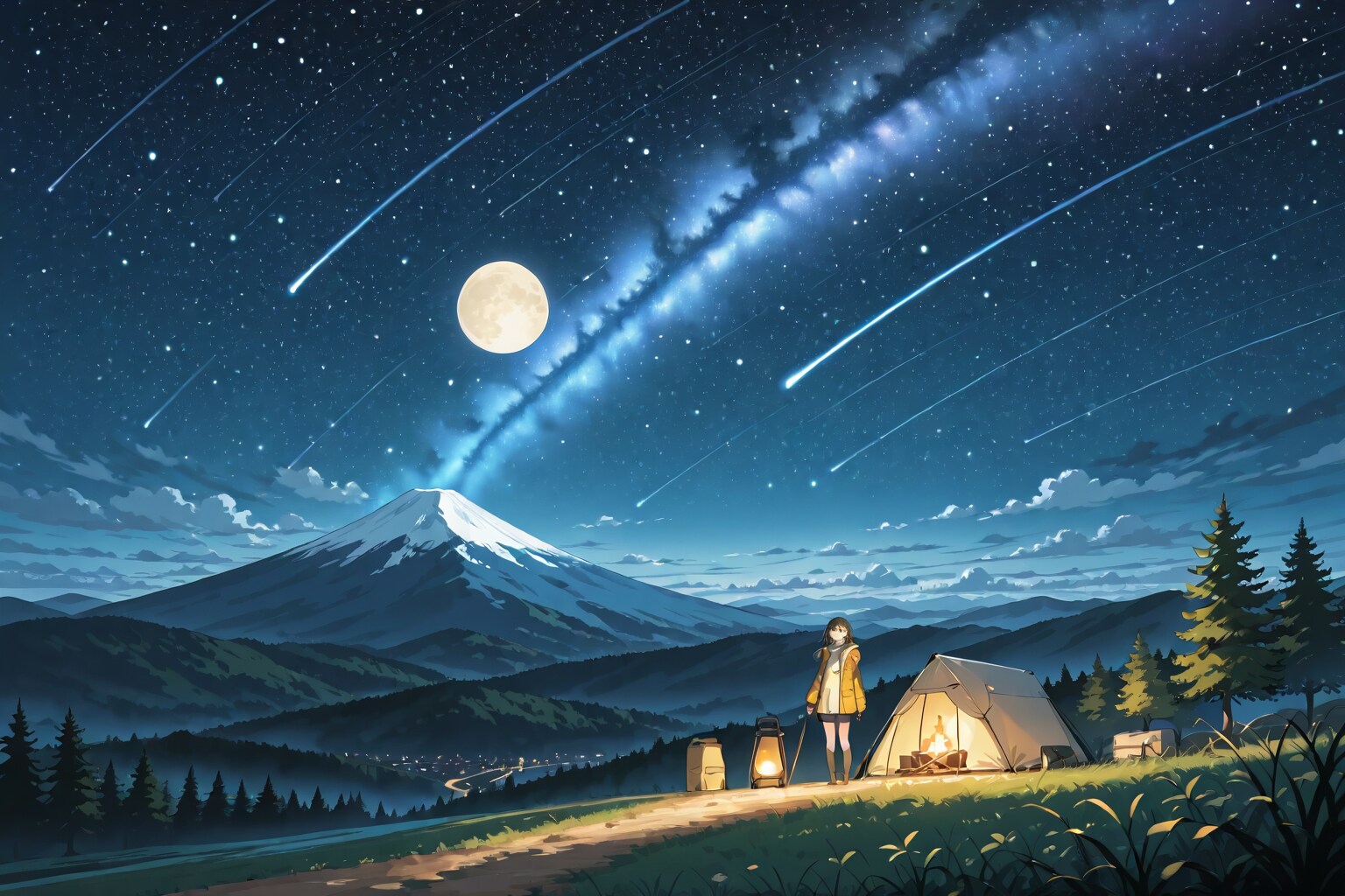 【習作】夜のキャンプ場の風景　 ー少し高画質化を狙ってみたー