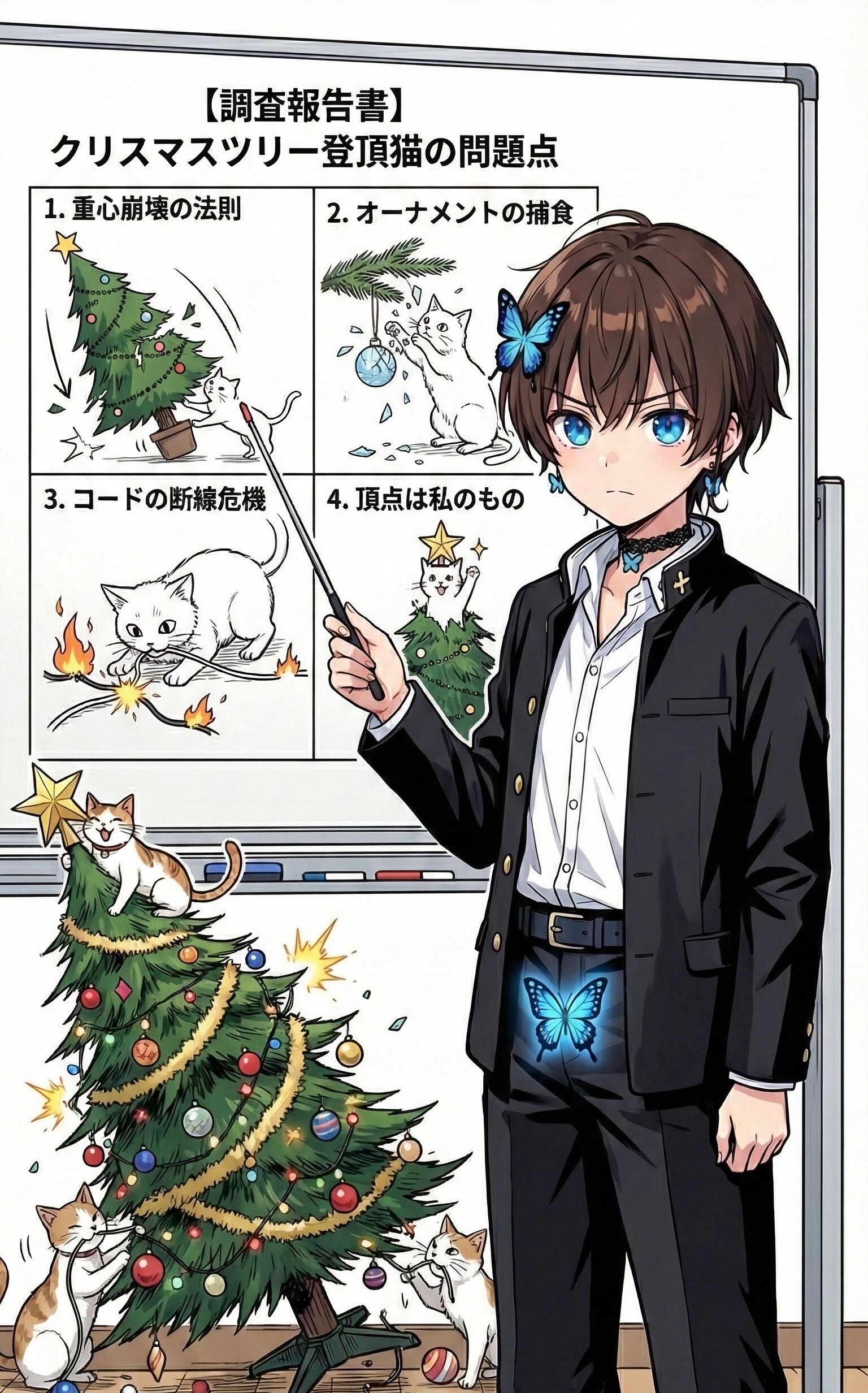 🌲クリスマスツリーに猫が登る季節だよ！🐈 | の人気AIイラスト・グラビア