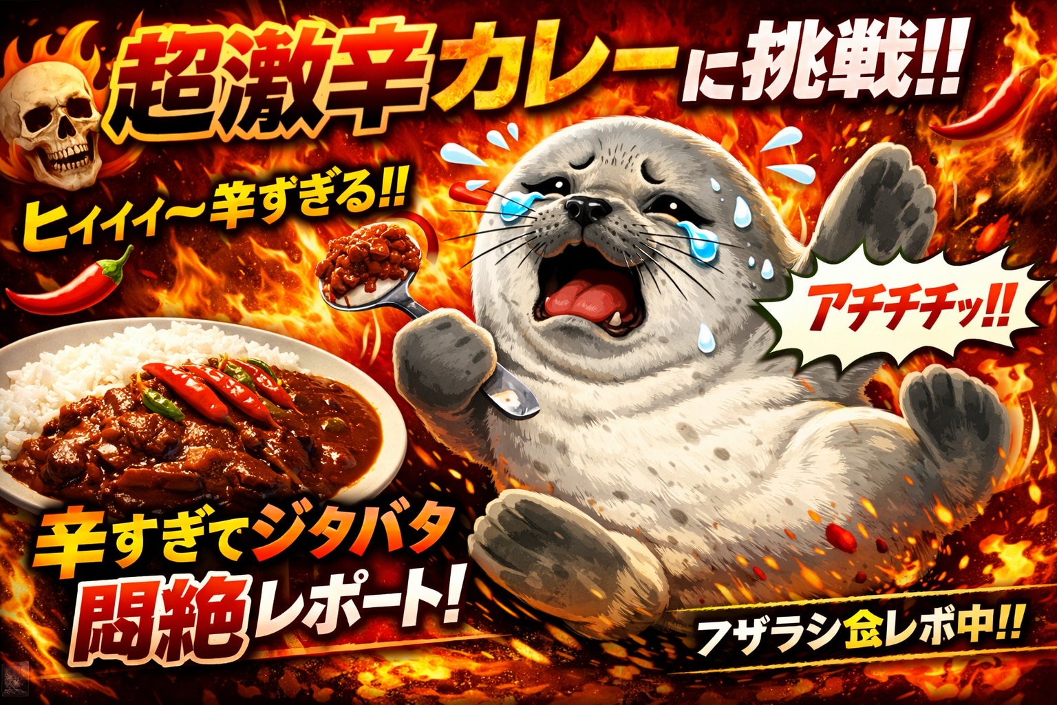 続ジタバタアザラシ軍〜激辛カレー食レポ〜 | の人気AIイラスト・グラビア