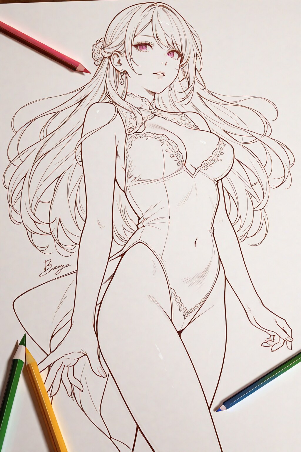 色鉛筆による線画