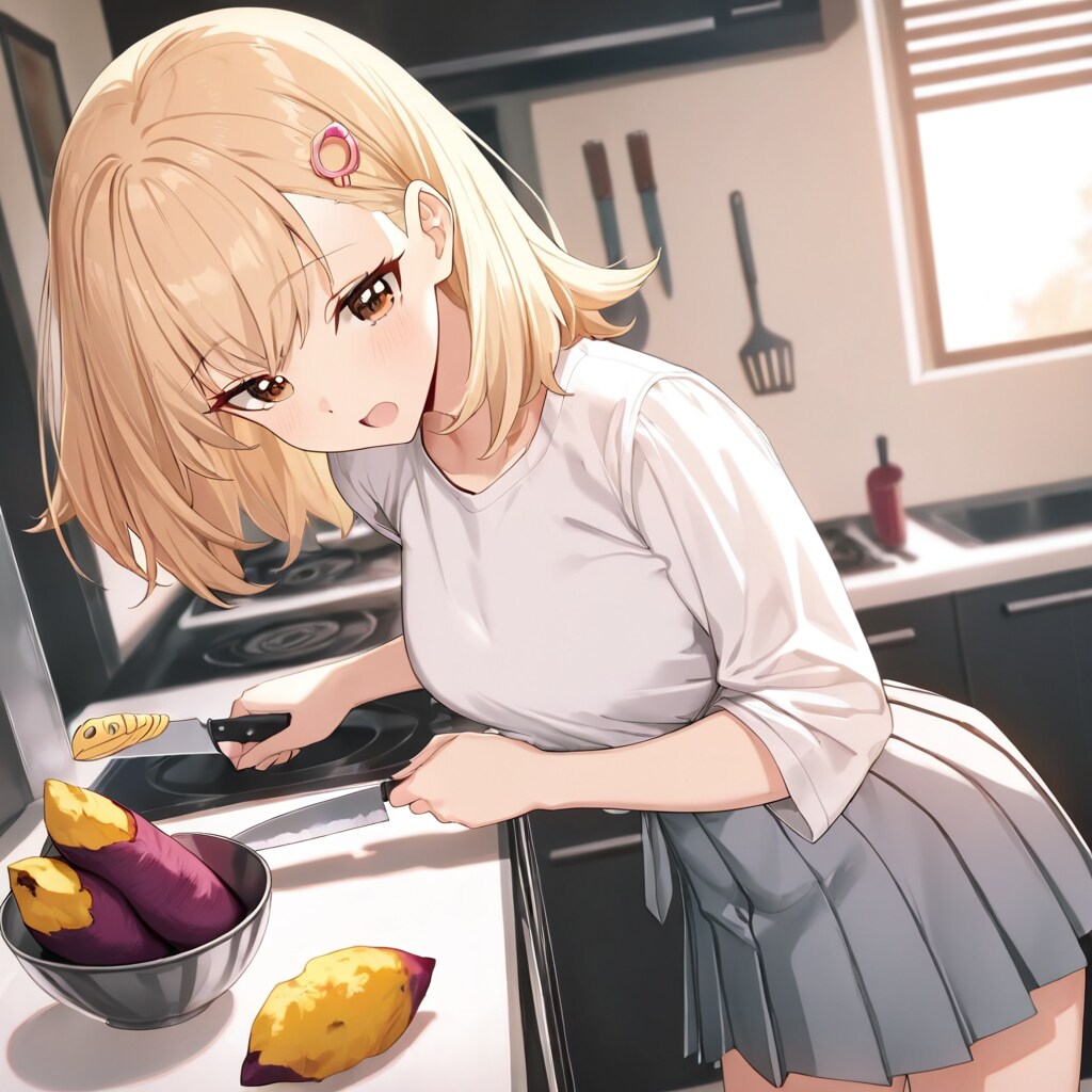 推し活ちゃん　サツマイモを調理中 | の人気AIイラスト・グラビア