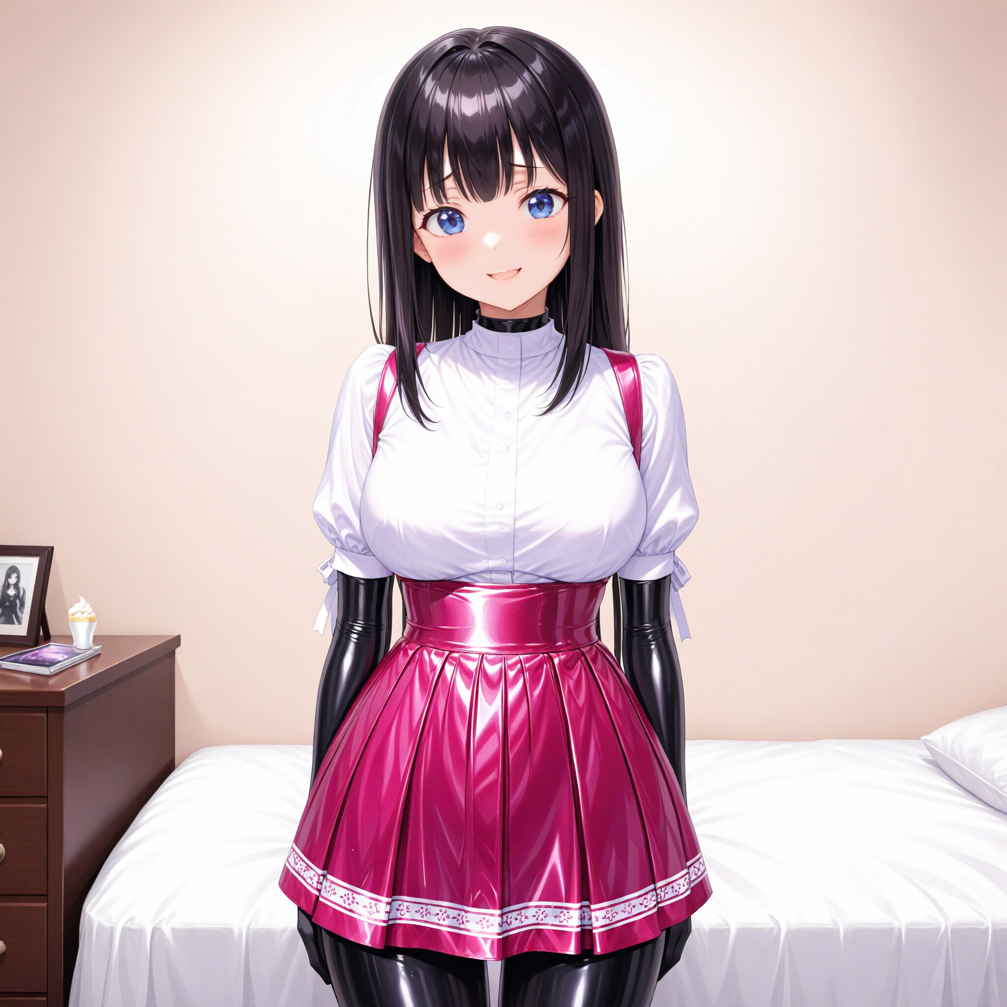 黒ボディスーツ＋エナメルアンミラ風