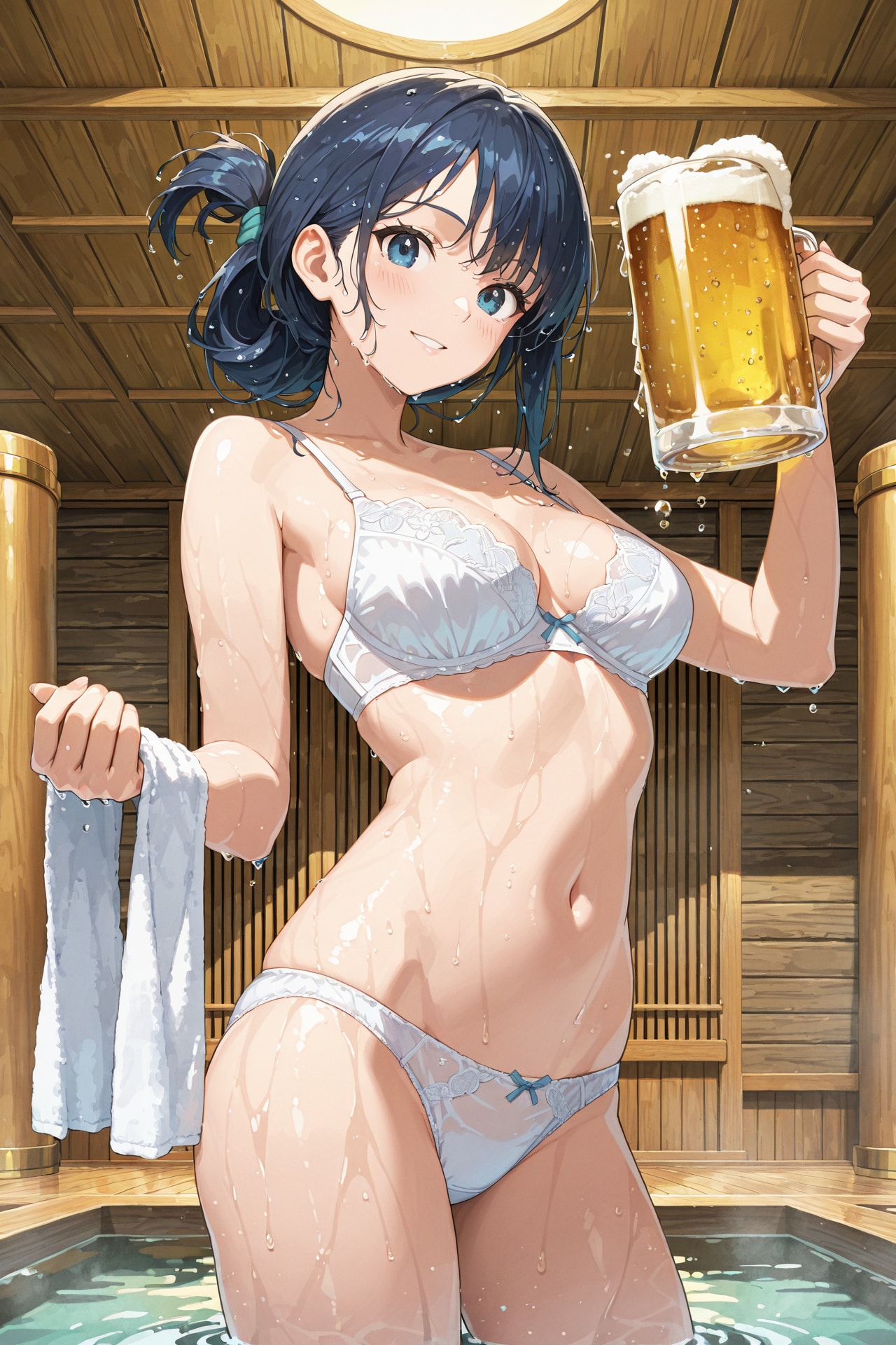 温泉地、下着姿で乾杯 Z316