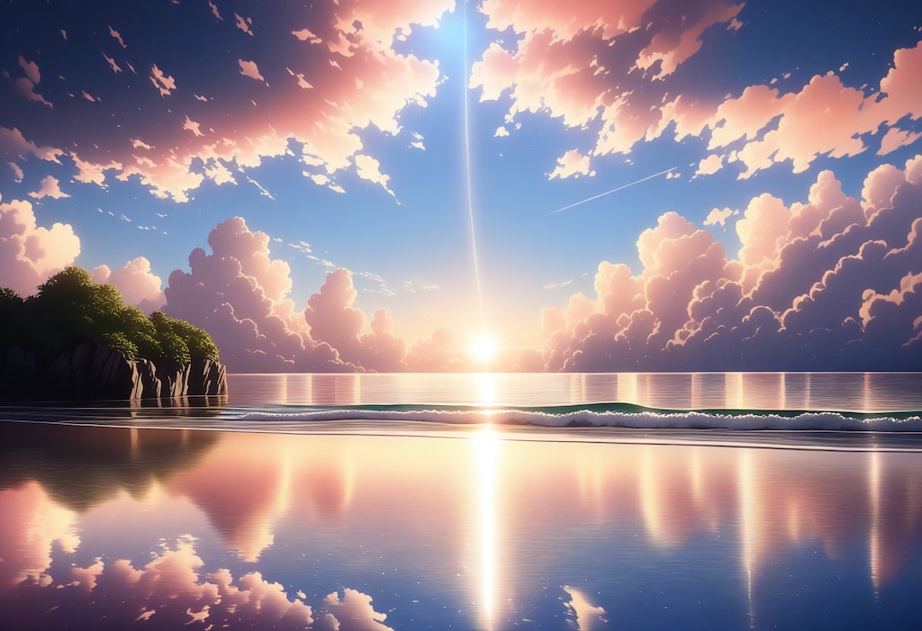 夕暮れの海岸萌え