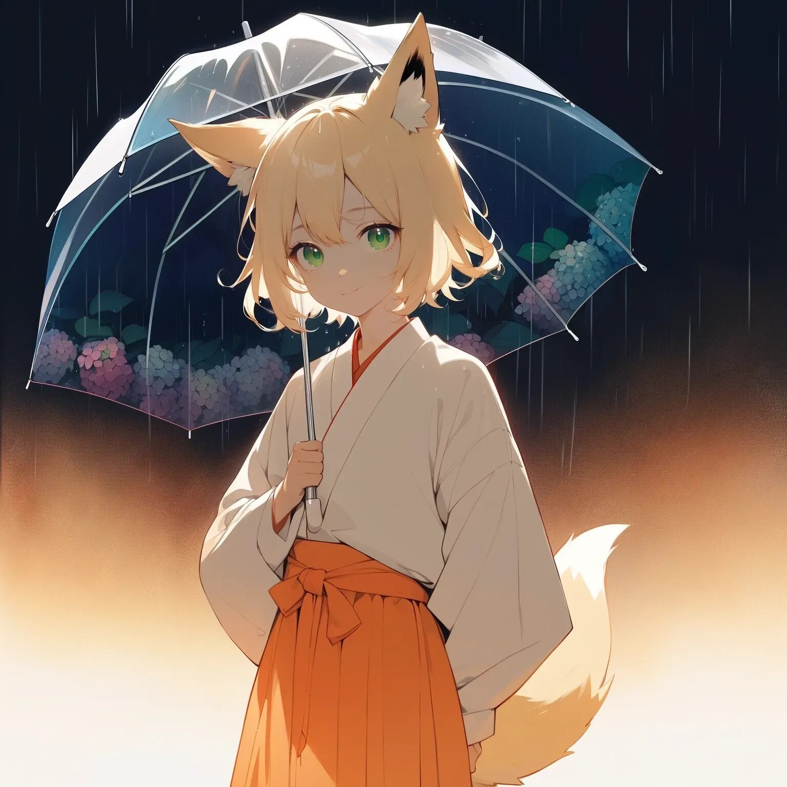 ビニール傘とアジサイ