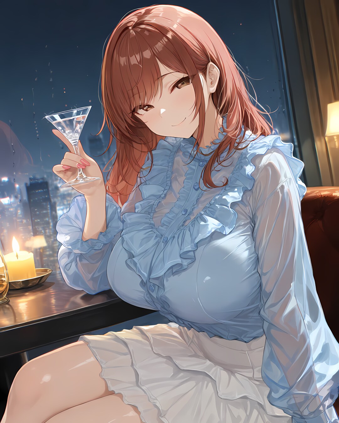 🕯️雨の夜景が見えるビストロで…シアーブラウスの大人ギャルディナー🥂 | の人気AIイラスト・グラビア