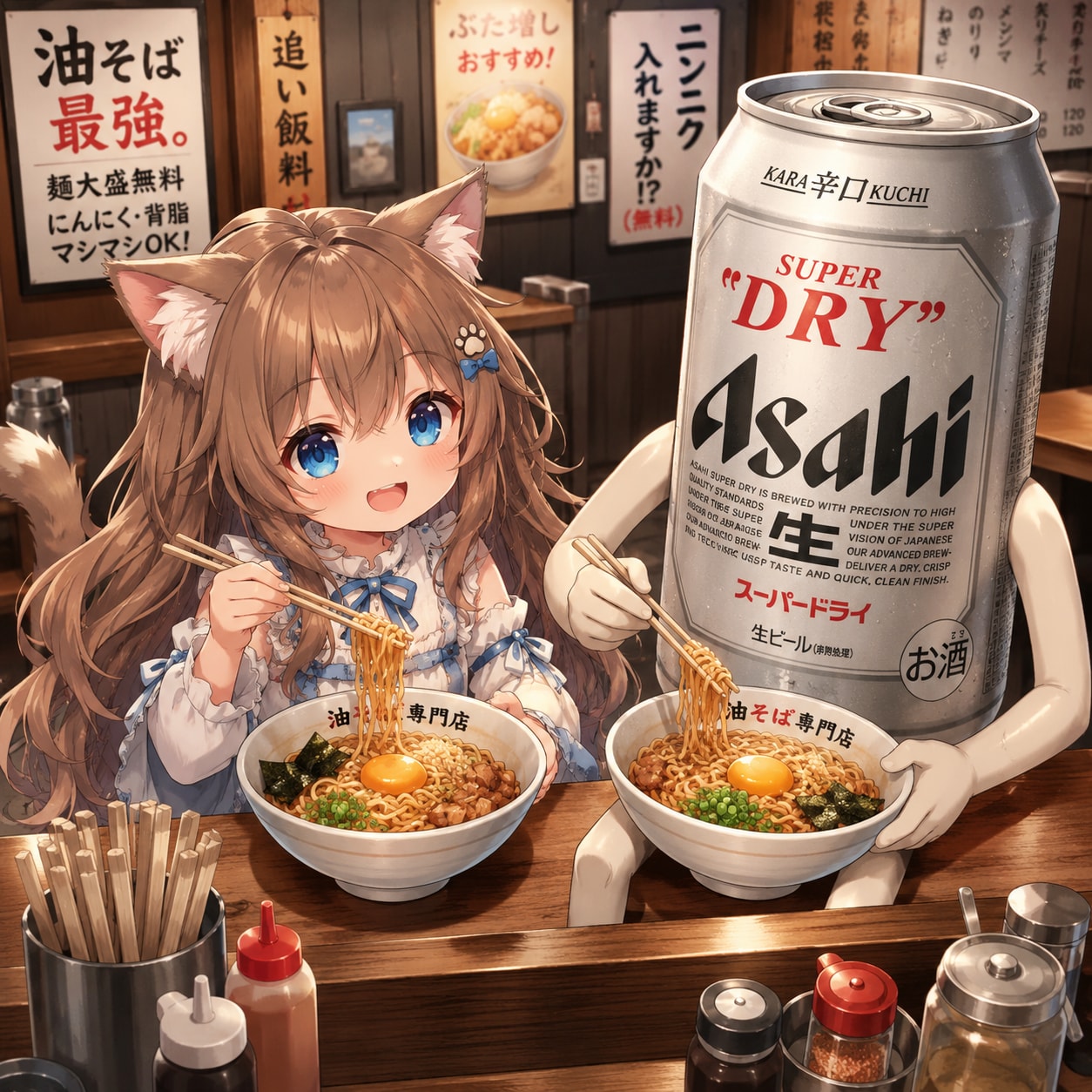 油そばを食べる小さな女の子 | の人気AIイラスト・グラビア