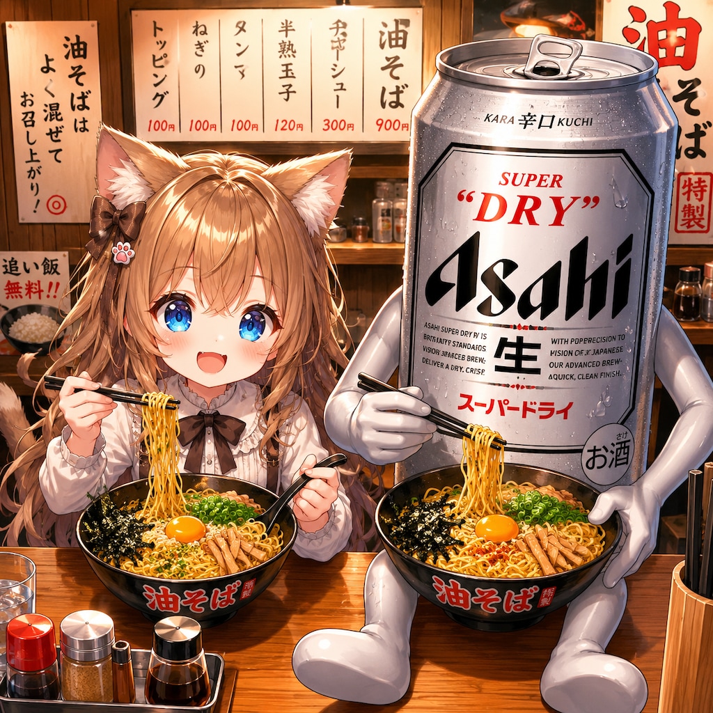 油そばを食べる小さな女の子