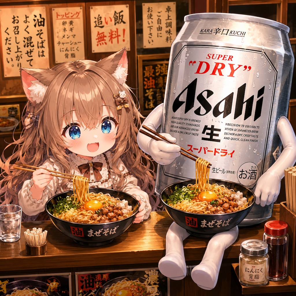 油そばを食べる小さな女の子