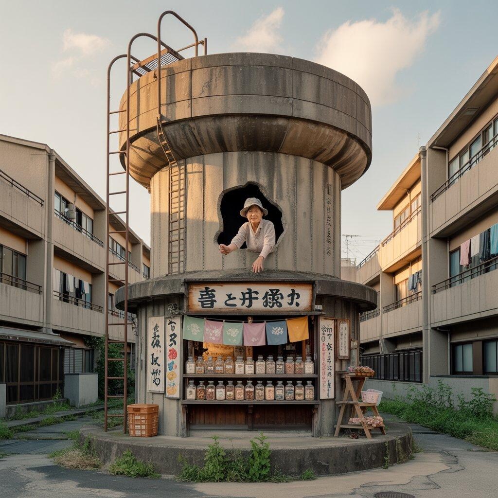 給水塔を占領した駄菓子屋