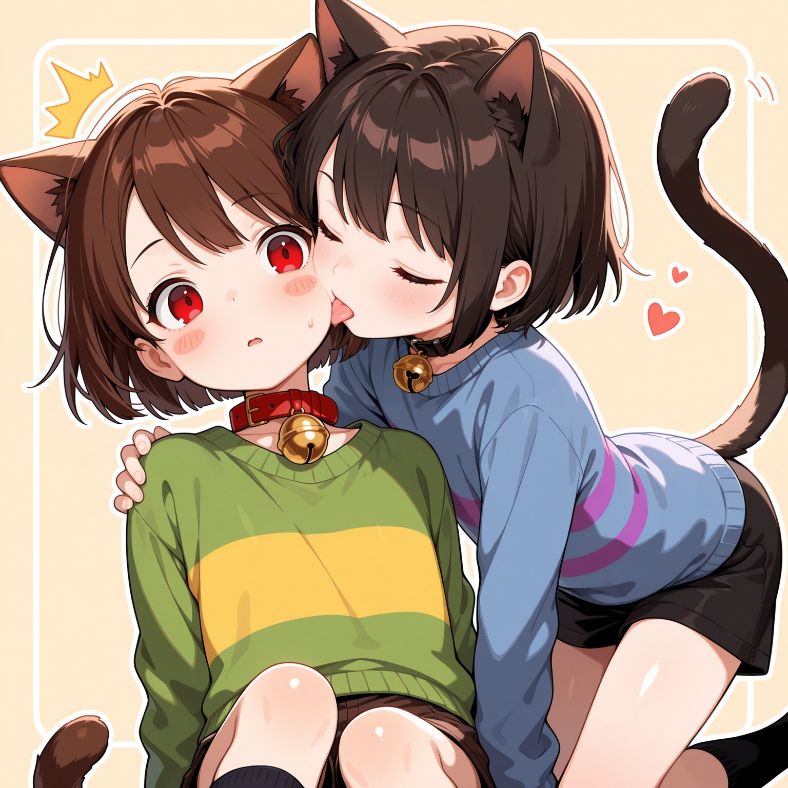 お互いに舐めてあげる猫フリスクと猫キャラちゃん