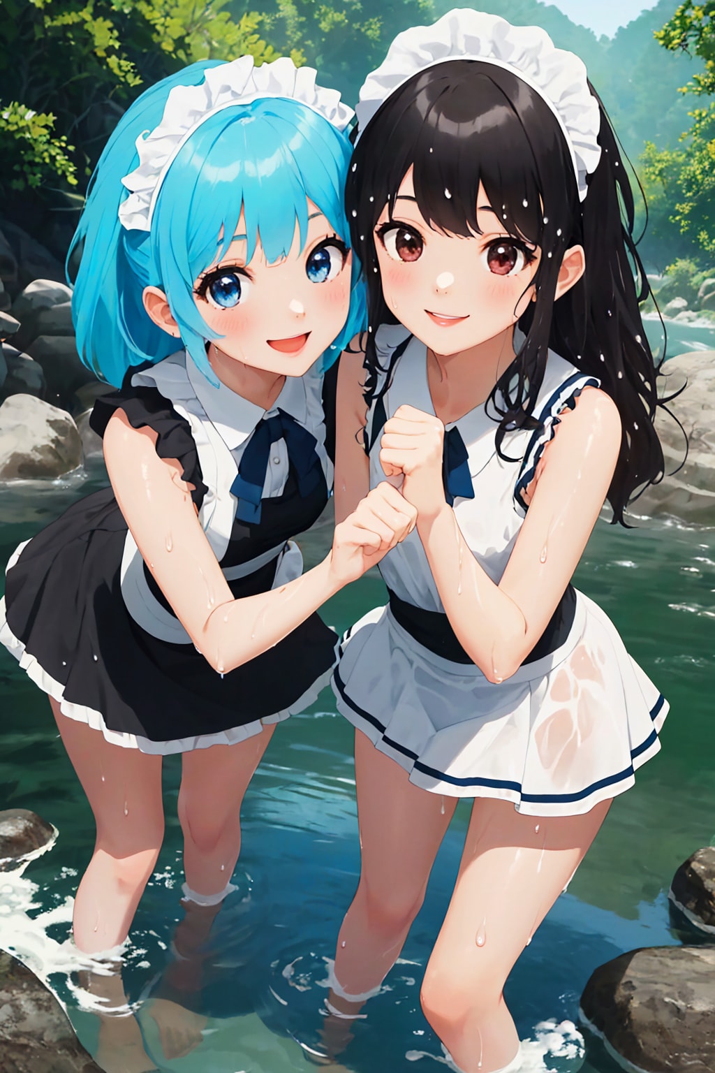 メイドさんと川遊び