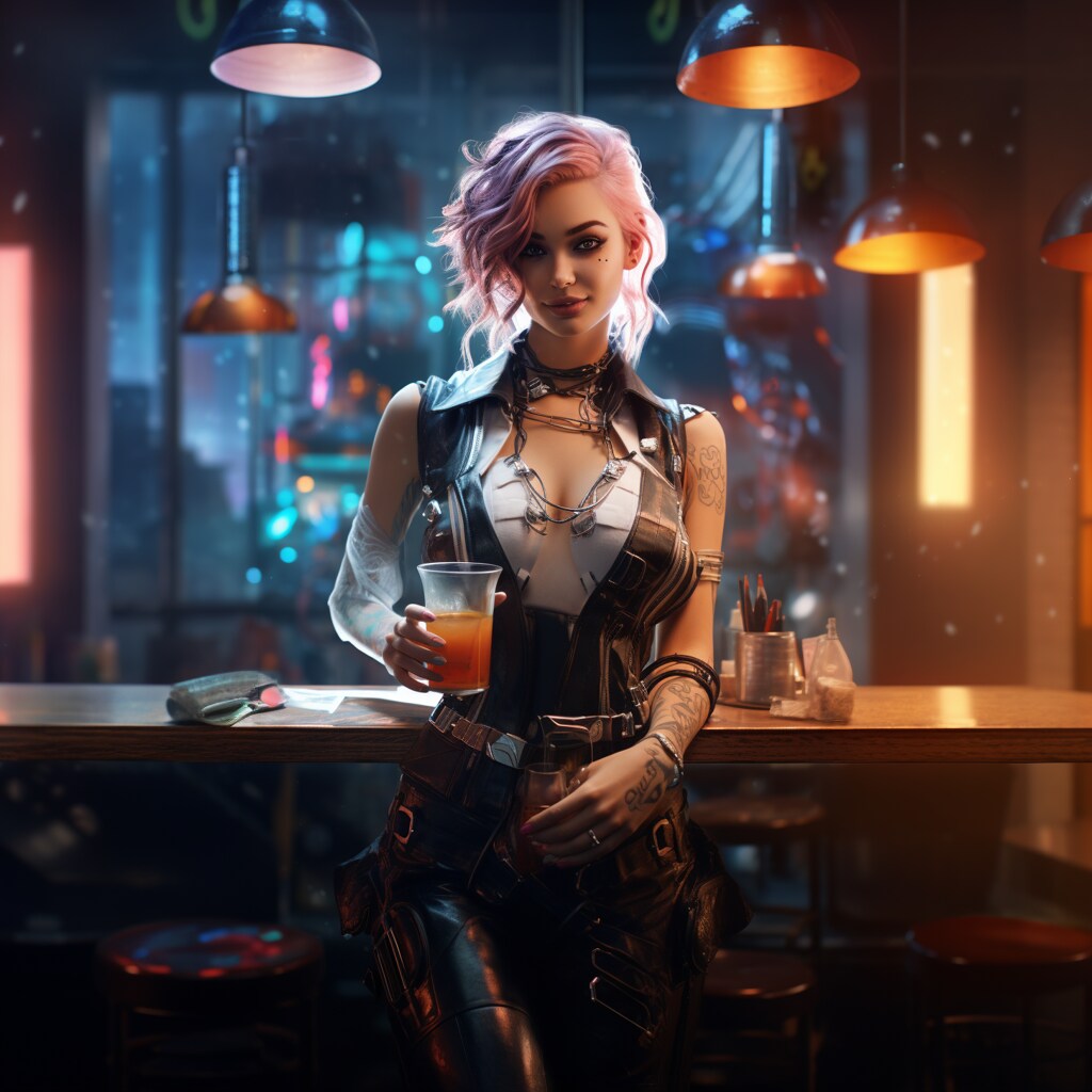 ドリンクを飲むサイバーガール