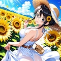 麦わら帽子とひまわり畑 9枚目