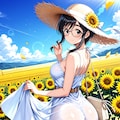麦わら帽子とひまわり畑 7枚目