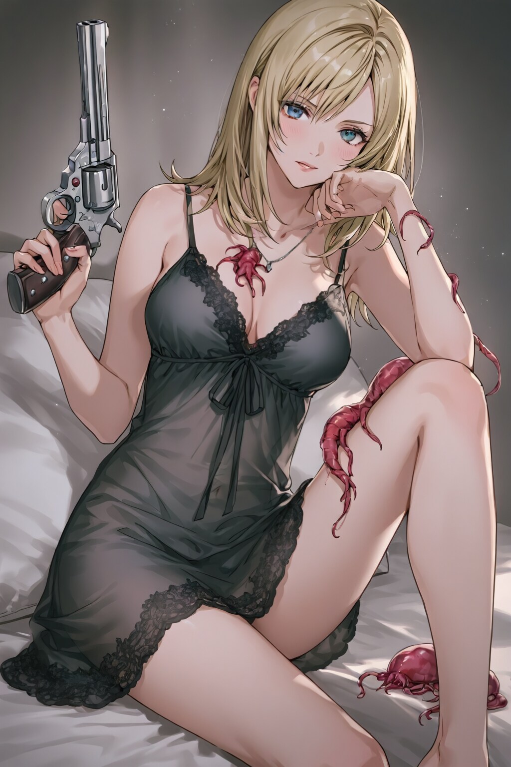 ナイトドレスとリボルバー拳銃