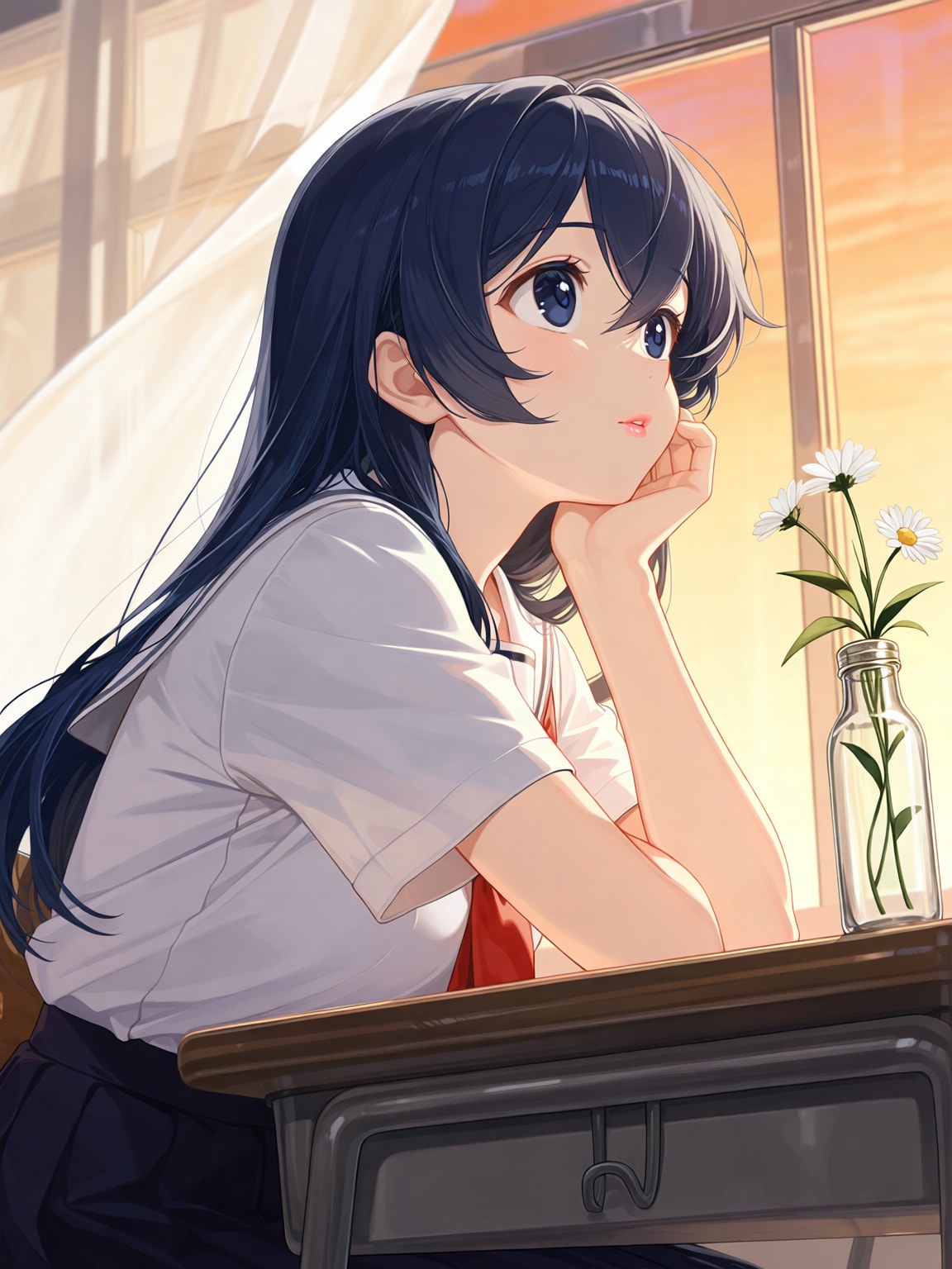 茜の空と、白い花
